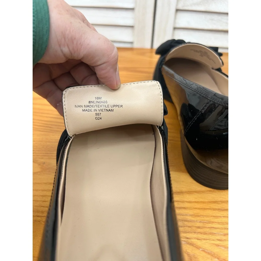 Bandolino Bow Loafers 10M Black Patent Career Work Flats Whimsygoth corporate